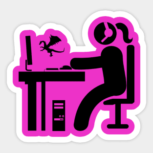 Gamer Girl with Dragon Avatar Black Edition Sticker